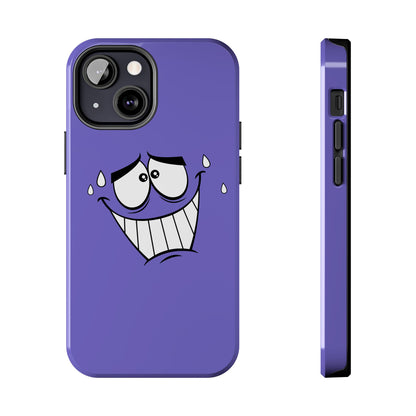 Awkward Nervous Cartoon Face Purple Background Tough Phone Case | Funny