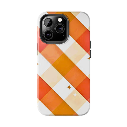 Pastel Orange & Pink Checkered Stars Tough Phone Case | Aesthetic