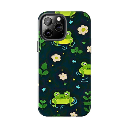 Kawaii Froggy Pattern Black Tough Phone Case | Animals