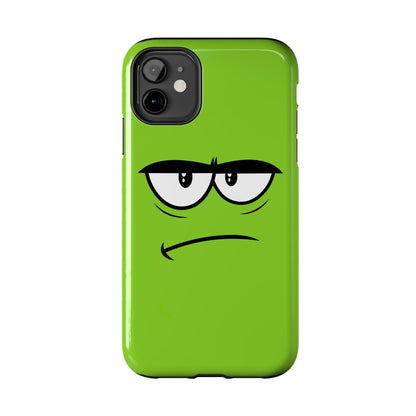 Grumpy Mood Face Green Background Funny Expression Tough Phone Case | Funny