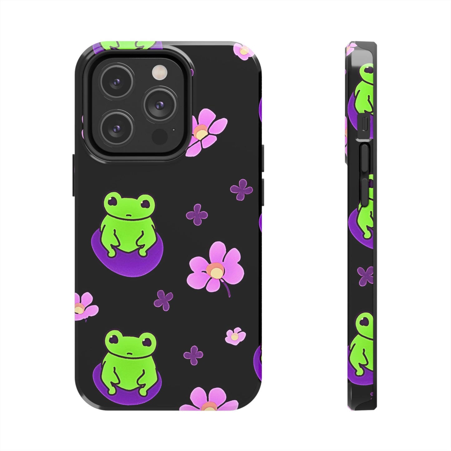 Cute Frog & Pink Flowers Pattern Style Tough Phone Case | Animals