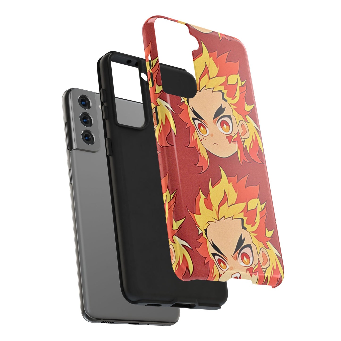 Rengoku Head Pattern Dark Orange Tough Phone Case | Anime - Demon Slayer