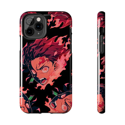Tanjiro Kamado Flamed Style Black Tough Phone Case | Anime - Demon Slayer