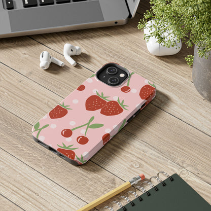 Cute Pink and Red Cherry and Strawberry Tough Phone Case | Food