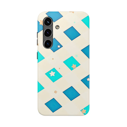 Modern Preppy Checkered Teal Stars Tough Phone Case | Aesthetic