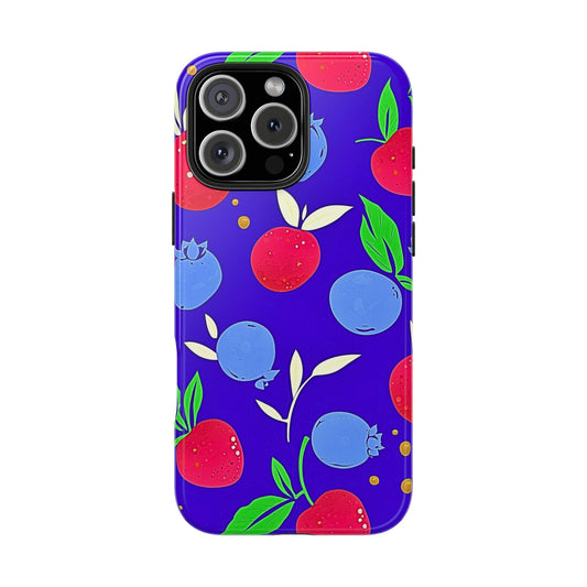 Blueberry & Strawberry Cute Pattern Style Tough Phone Case | Aesthetic