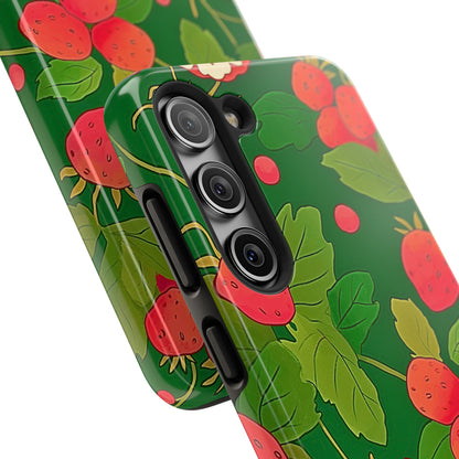 Dark Strawberry Pattern Preppy Tough Phone Case | Aesthetic