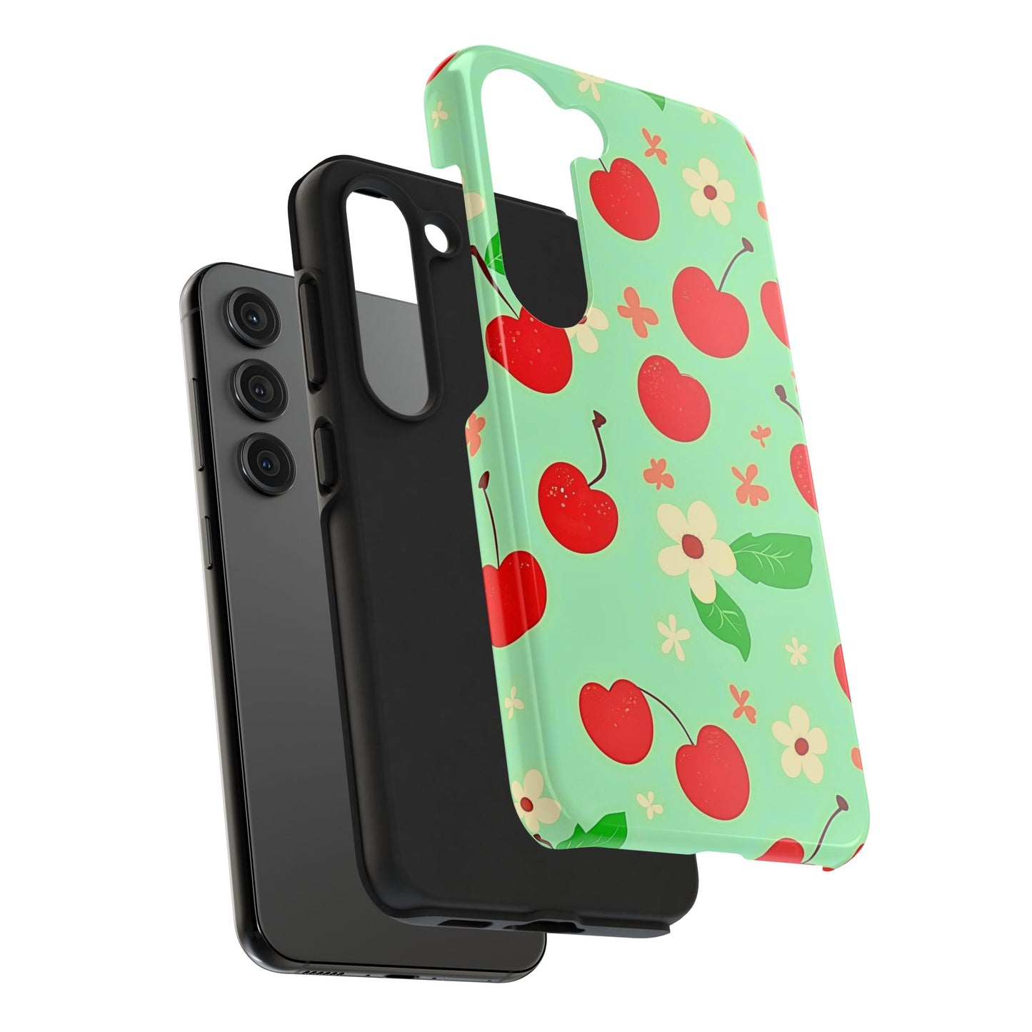Cute Cherry Flower Pattern Mint Tough Phone Case | Aesthetic