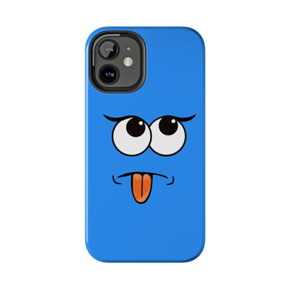 Silly Tongue Out Cartoon Face Blue Background Tough Phone Case | Funny