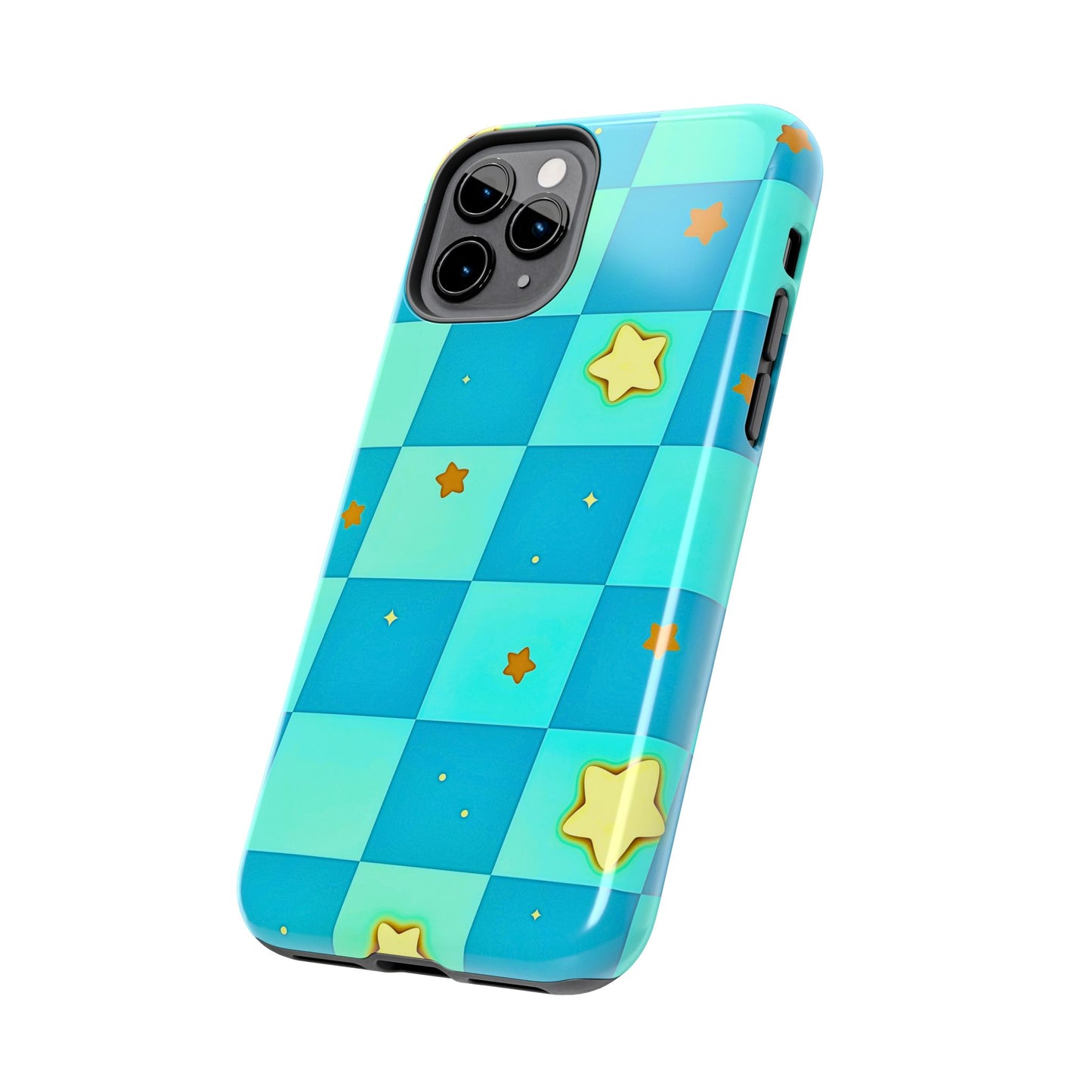 Vibrant Preppy Checkered Blue & Yellow Stars Tough Phone Case | Aesthetic