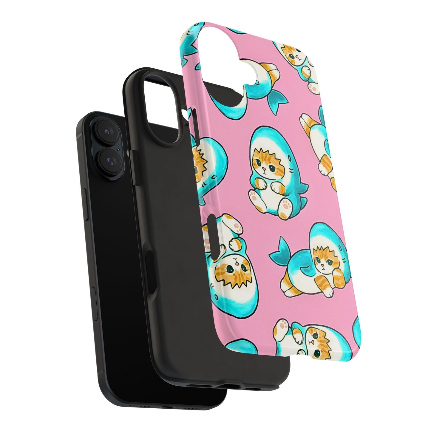 Pink Cute Shark Cats Pattern Tough Phone Case | Animals