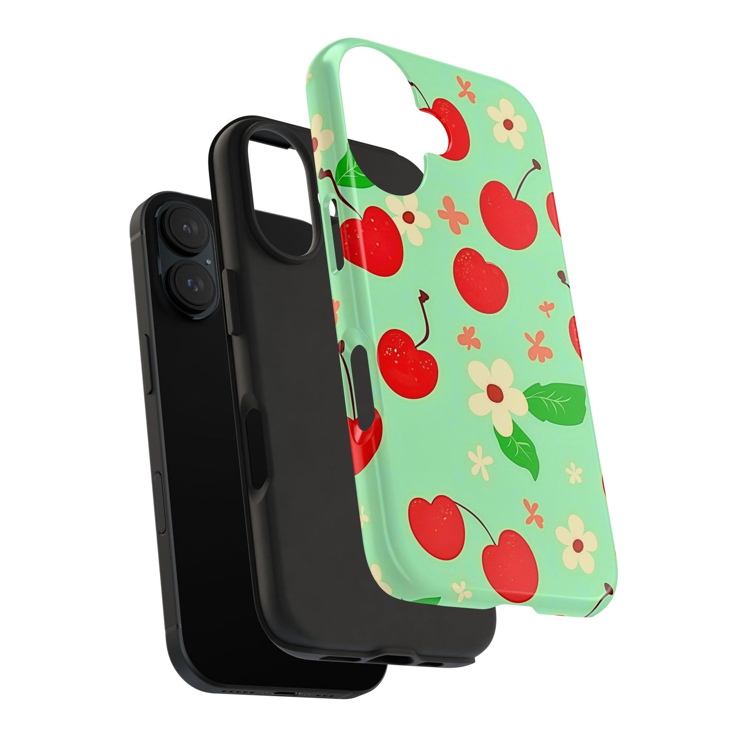 Cute Cherry Flower Pattern Mint Tough Phone Case | Aesthetic