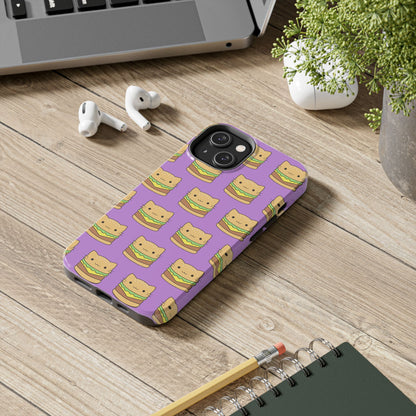 Kawaii Cat Burger Pattern Purple Background Cute Tough Phone Case | Food