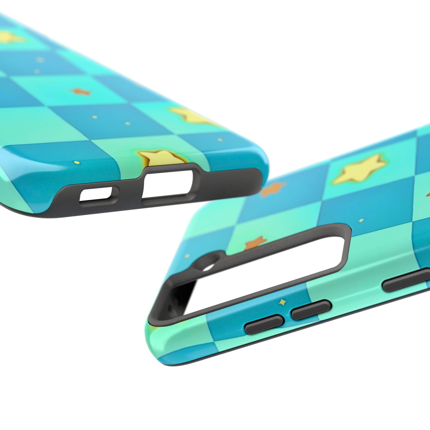 Vibrant Preppy Checkered Blue & Yellow Stars Tough Phone Case | Aesthetic