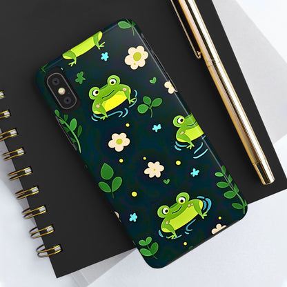 Kawaii Froggy Pattern Black Tough Phone Case | Animals