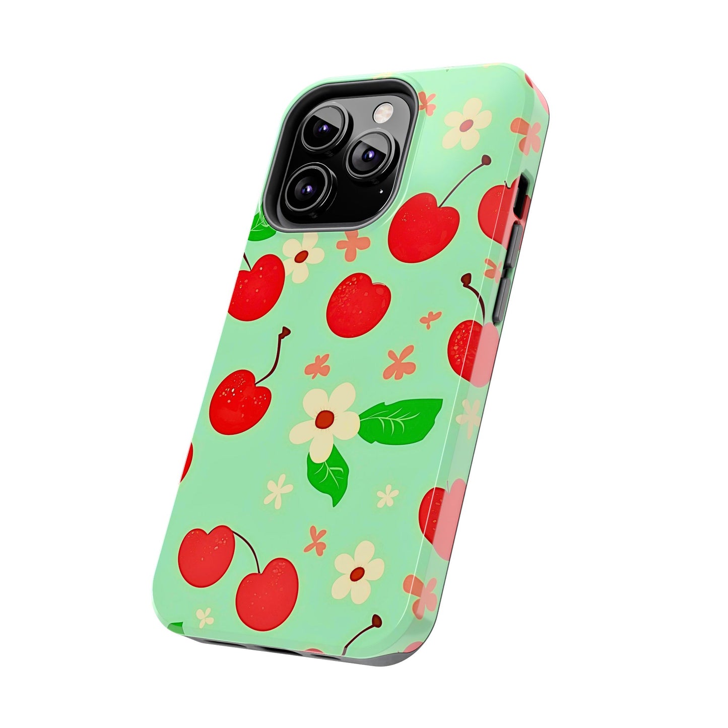 Cute Cherry Flower Pattern Mint Tough Phone Case | Aesthetic