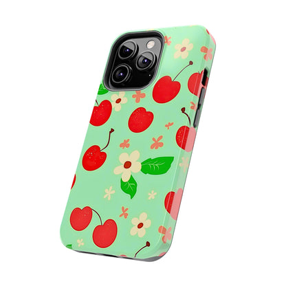 Cute Cherry Flower Pattern Mint Tough Phone Case | Aesthetic