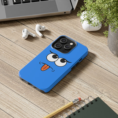 Silly Tongue Out Cartoon Face Blue Background Tough Phone Case | Funny