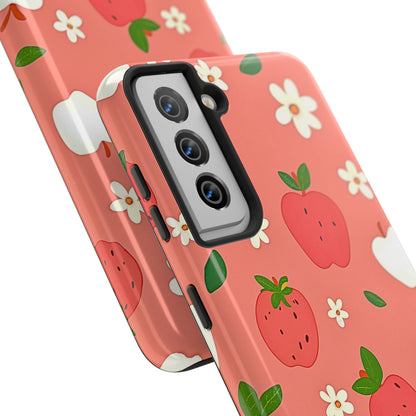 Strawberry Apple Flower Pattern Pink Tough Phone Case | Aesthetic
