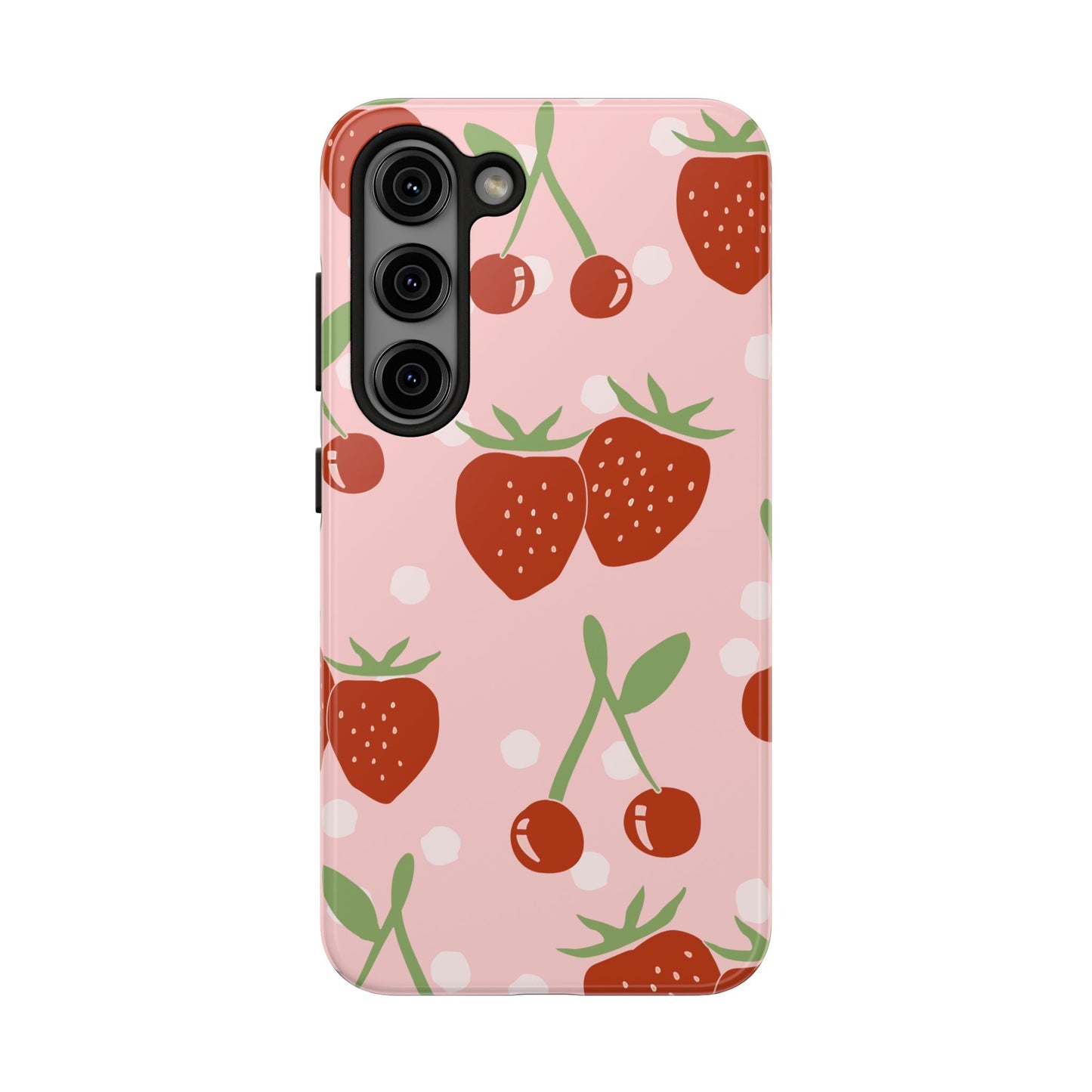 Cute Pink and Red Cherry and Strawberry Tough Phone Case | Food