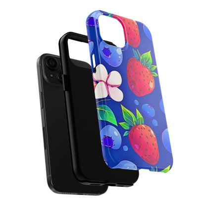 Cute Blueberry Strawberry Fruit Pattern Tough Phone Case | Aesthetic