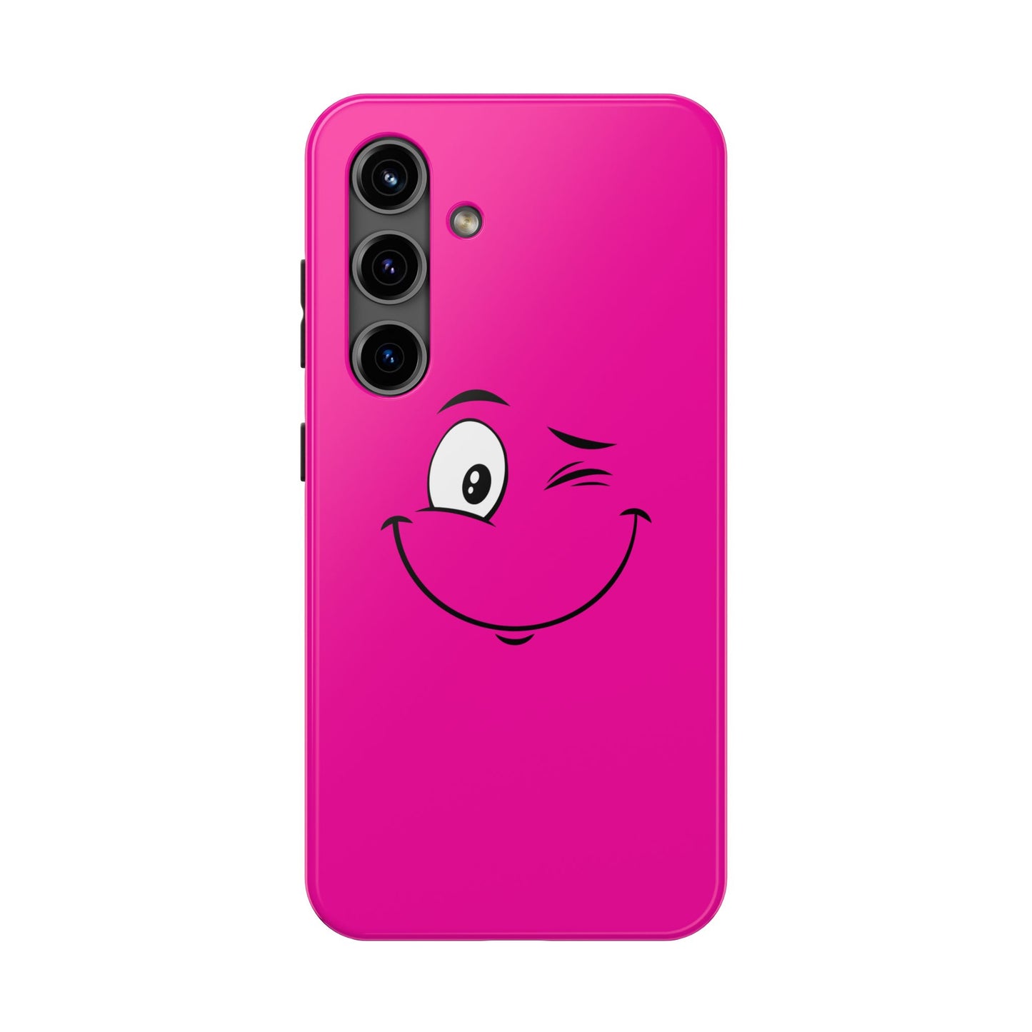 Winking Face Pink Background Cheeky Cartoon Style Tough Phone Case | Funny