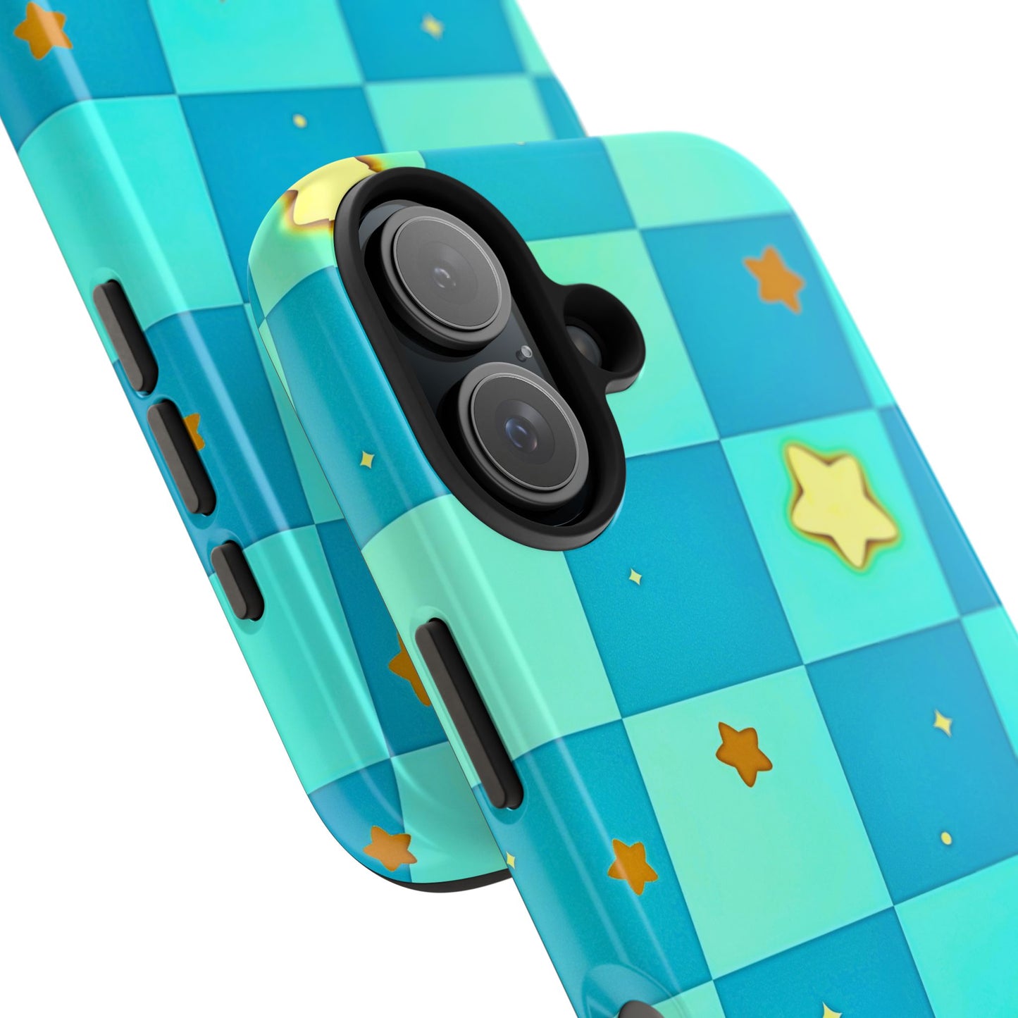 Vibrant Preppy Checkered Blue & Yellow Stars Tough Phone Case | Aesthetic