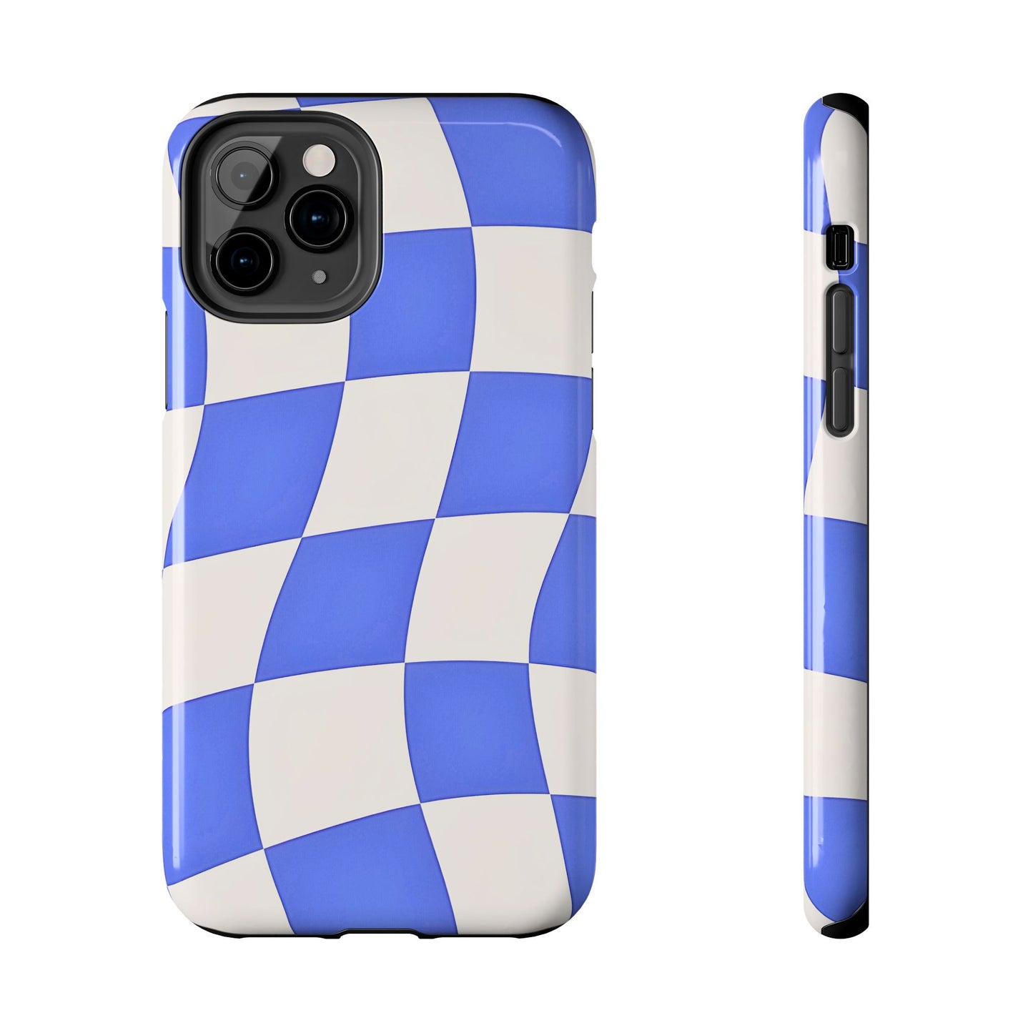 Funda resistente para teléfono con estampado ondulado de cuadros azules | Estética