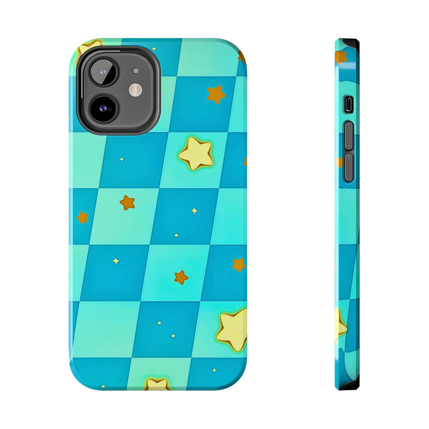 Vibrant Preppy Checkered Blue & Yellow Stars Tough Phone Case | Aesthetic