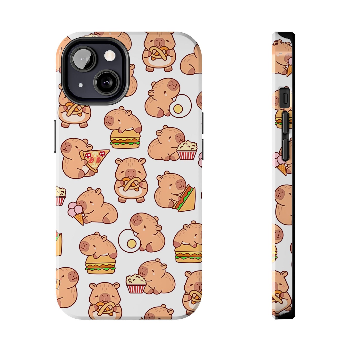Cute Capybara Eating Pizza Ice Cream & Snacks Cartoon Food Tough Phone Case | Animals