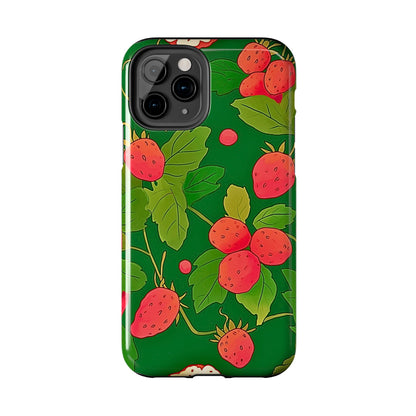 Dark Strawberry Pattern Preppy Tough Phone Case | Aesthetic