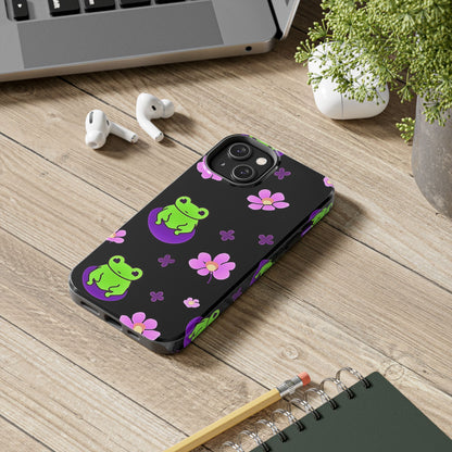 Cute Frog & Pink Flowers Pattern Style Tough Phone Case | Animals