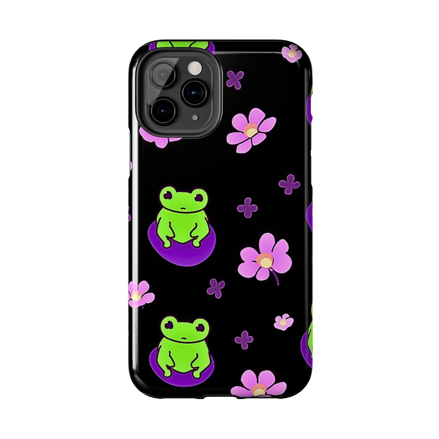 Cute Frog & Pink Flowers Pattern Style Tough Phone Case | Animals