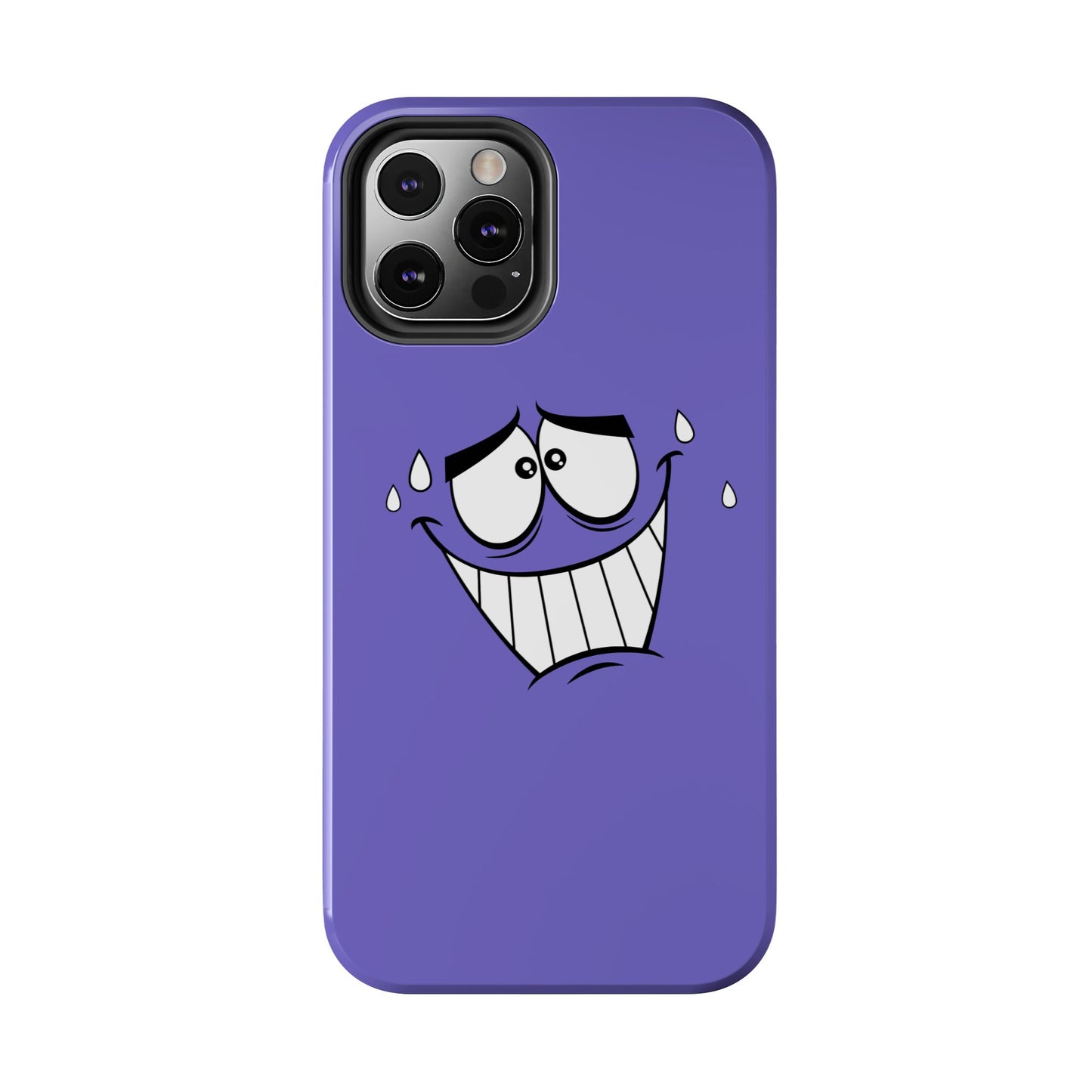 Awkward Nervous Cartoon Face Purple Background Tough Phone Case | Funny