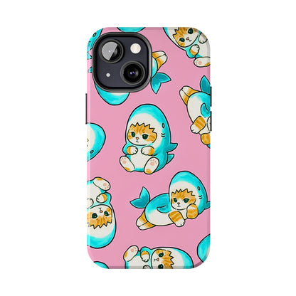 Pink Cute Shark Cats Pattern Tough Phone Case | Animals