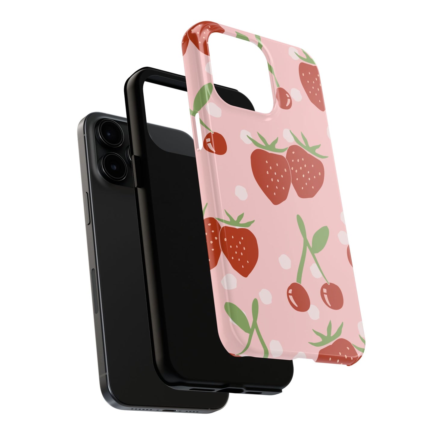 Cute Pink and Red Cherry and Strawberry Tough Phone Case | Food