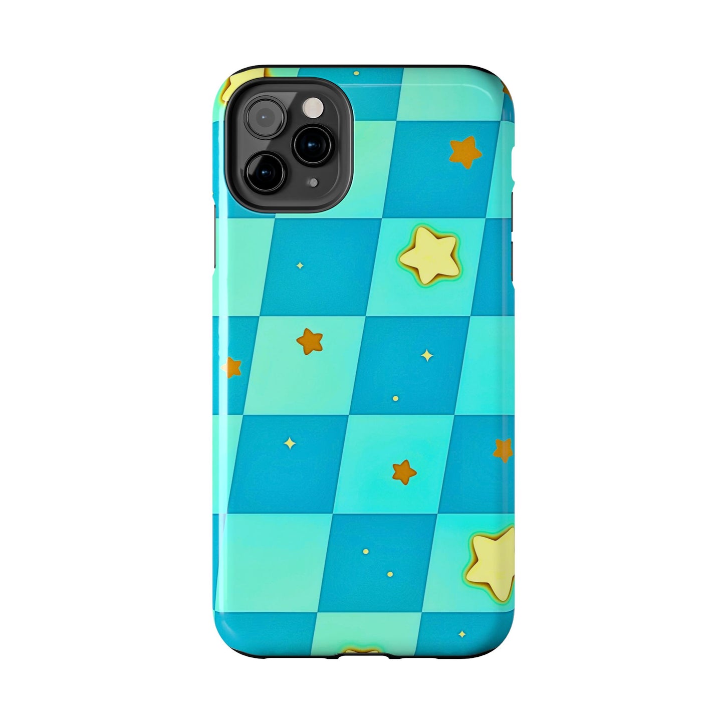 Vibrant Preppy Checkered Blue & Yellow Stars Tough Phone Case | Aesthetic