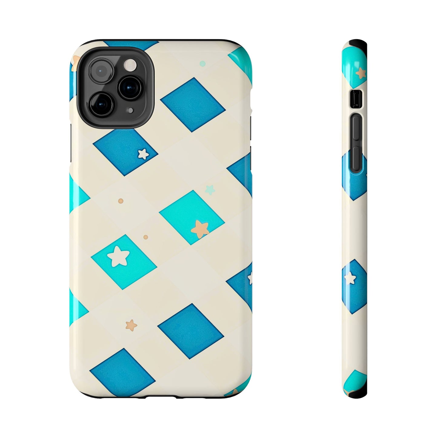 Modern Preppy Checkered Teal Stars Tough Phone Case | Aesthetic