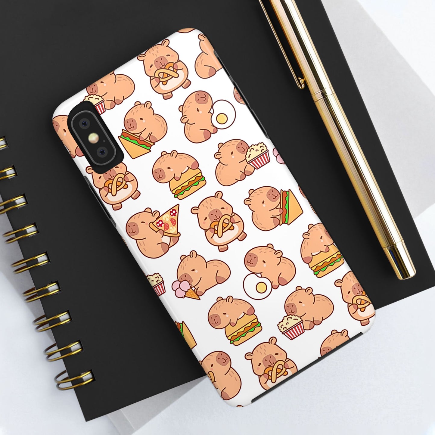 Cute Capybara Eating Pizza Ice Cream & Snacks Cartoon Food Tough Phone Case | Animals