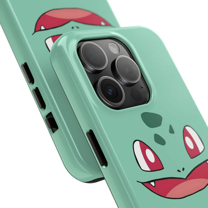Green Leaf Dino Smile Red Eyes Cute Creature Tough Phone Case | Anime