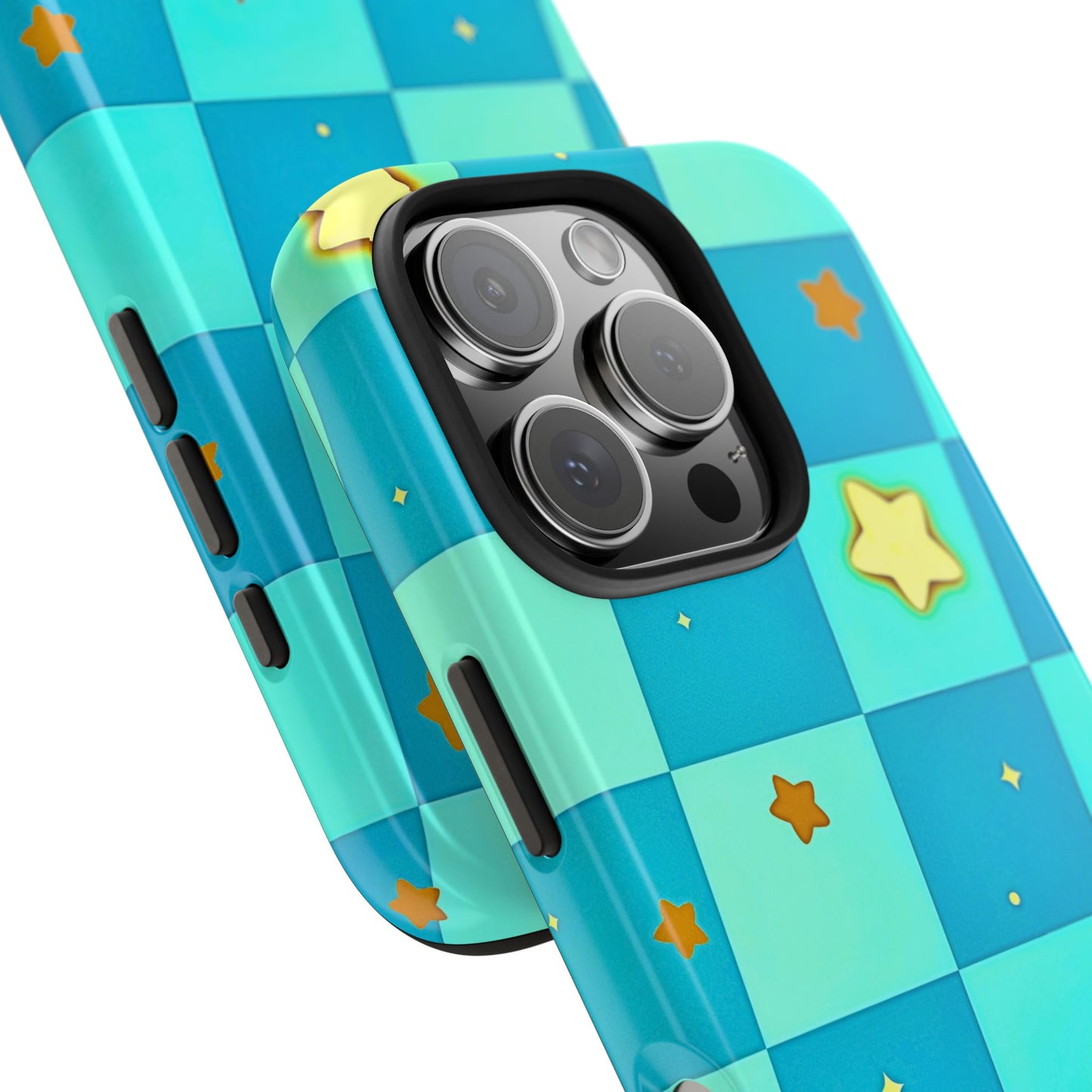 Vibrant Preppy Checkered Blue & Yellow Stars Tough Phone Case | Aesthetic