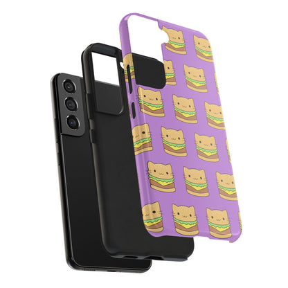 Kawaii Cat Burger Pattern Purple Background Cute Tough Phone Case | Food