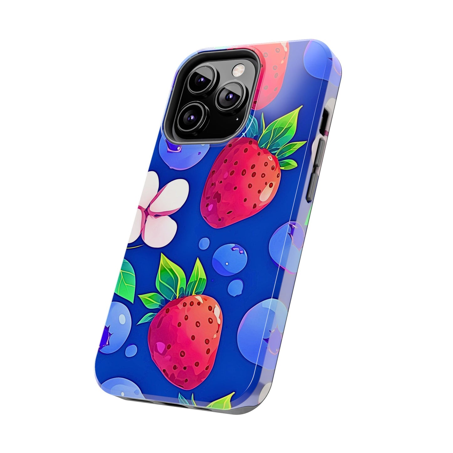 Cute Blueberry Strawberry Fruit Pattern Tough Phone Case | Aesthetic