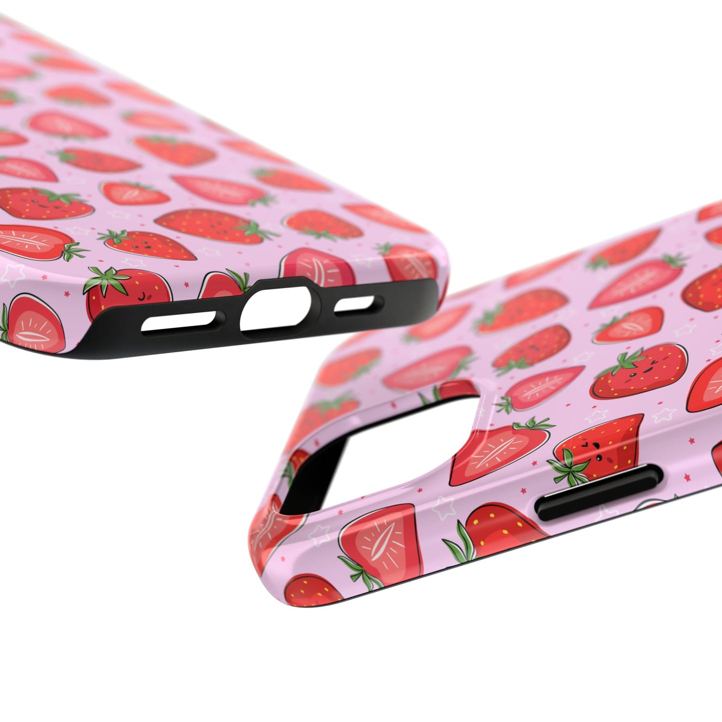 Kawaii Strawberry Cartoon Pattern Pink Aesthetic Tough Phone Case | Food