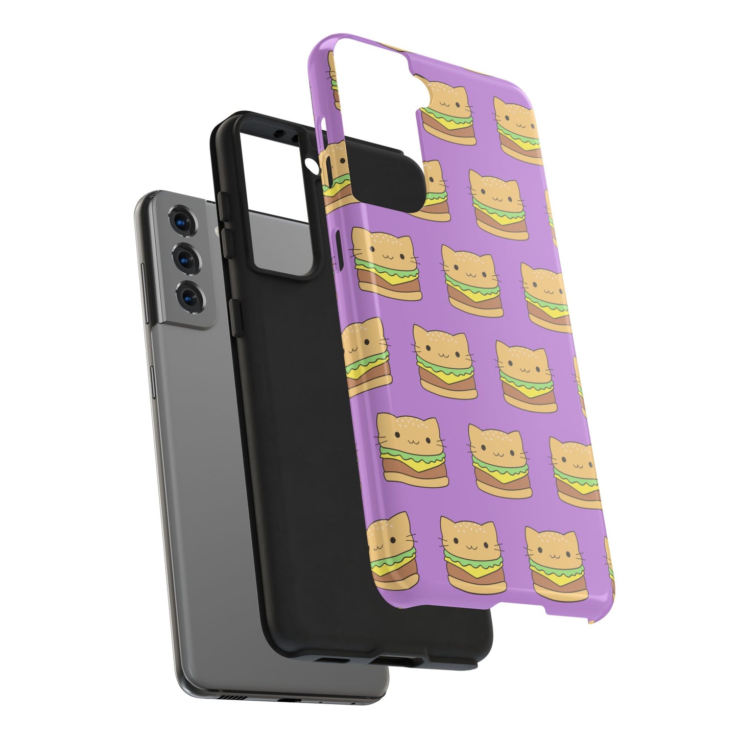 Kawaii Cat Burger Pattern Purple Background Cute Tough Phone Case | Food