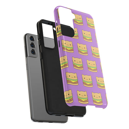 Kawaii Cat Burger Pattern Purple Background Cute Tough Phone Case | Food