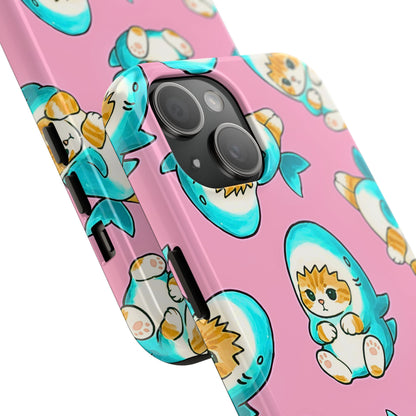 Pink Cute Shark Cats Pattern Tough Phone Case | Animals