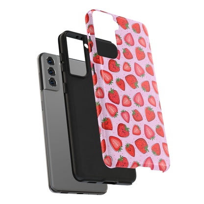 Kawaii Strawberry Cartoon Pattern Pink Aesthetic Tough Phone Case | Food