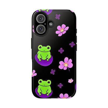 Cute Frog & Pink Flowers Pattern Style Tough Phone Case | Animals