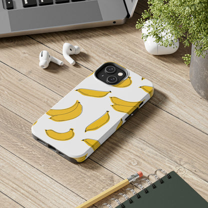 Bold Yellow Banana Pattern Minimal Line Art Tough Phone Case | Food